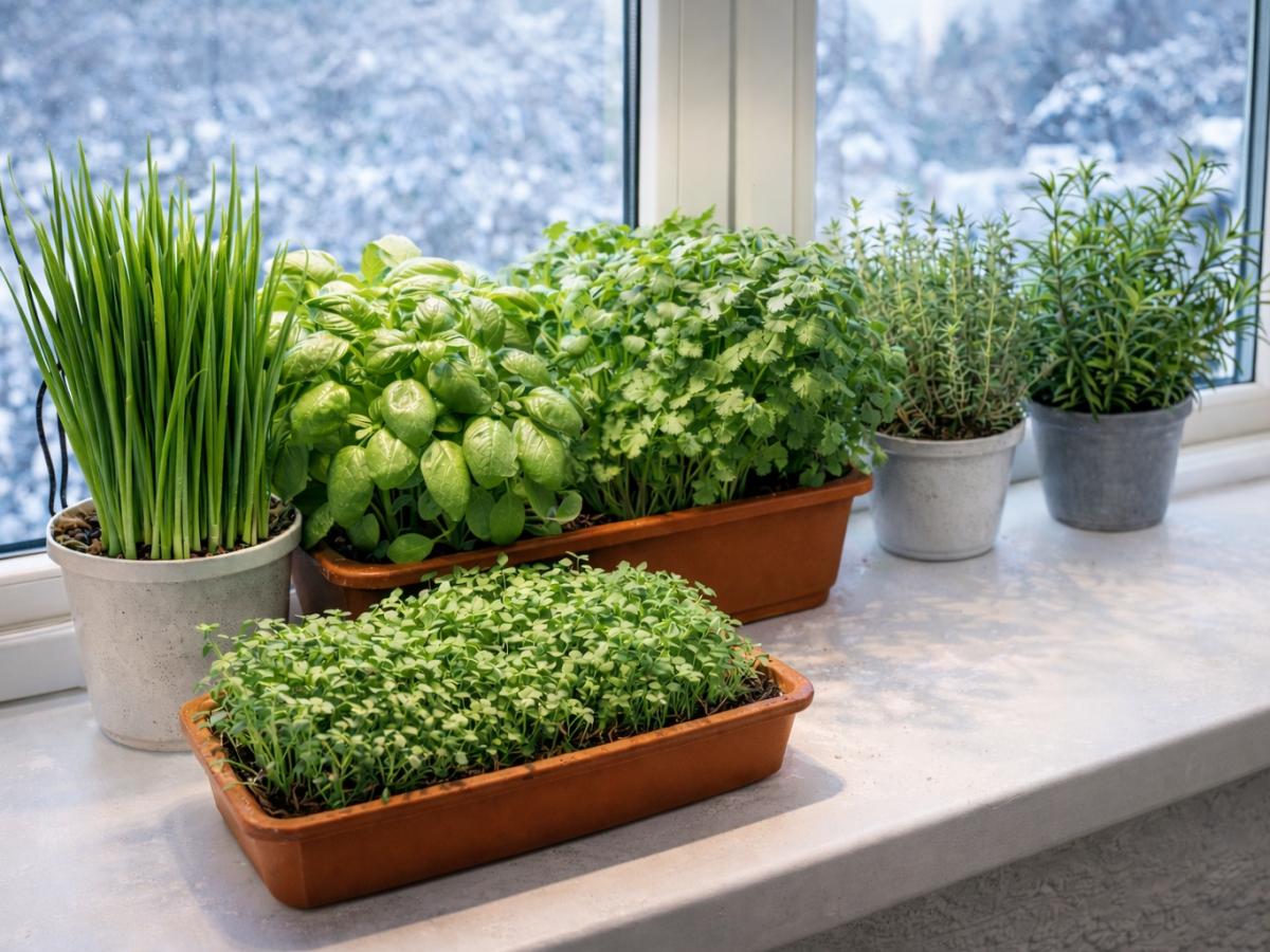 Gewürzpflanzen auf der Fensterbank